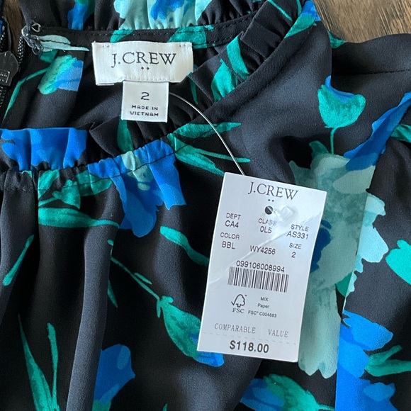 J. Crew Black Dress with Blue and Teal Floral Print - Picture 2 of 4